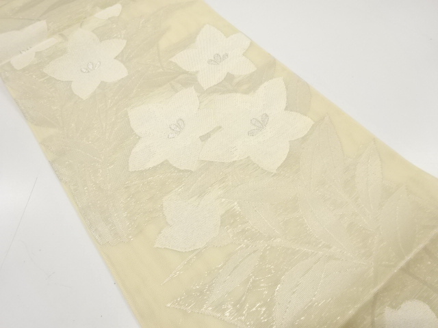 JAPANESE KIMONO / ANTIQUE FUKURO OBI FOR SUMMER / SILK / WOVEN BALLOON FLOWER